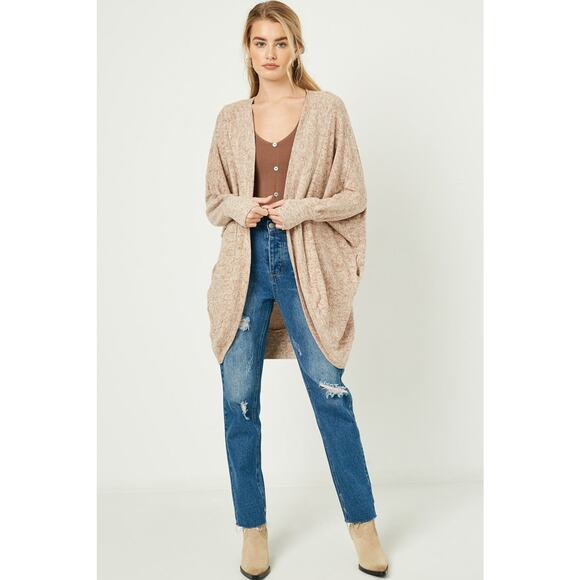 HAYDEN Autumn Cozy Brown Open Cardigan Sweater Cover with Dolman Sleeves Large - Picture 1 of 4